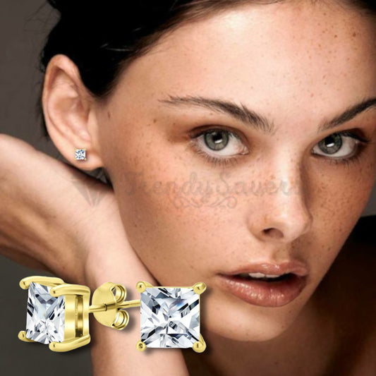 5MM Gold Plated Cubic Zirconia Solitaire Cartilage Square Stud Earrings Piercing
