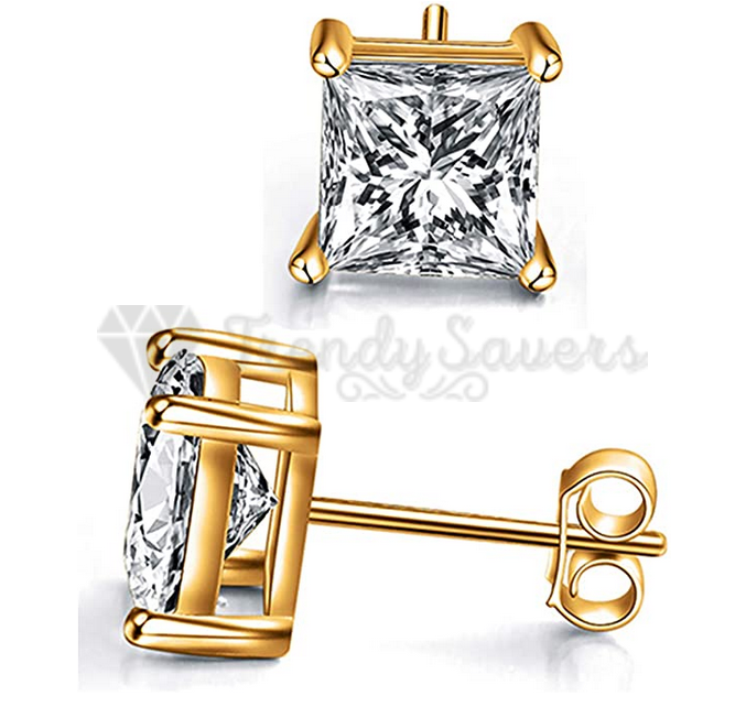 7MM Cubic Zirconia Stud Earrings Gold Plated Square Studs Ear Piercing Jewellery