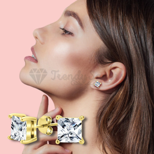 18ct Gold Plated Cubic Zirconia 8MM Square CZ Ear Piercing Studs Stud Earrings