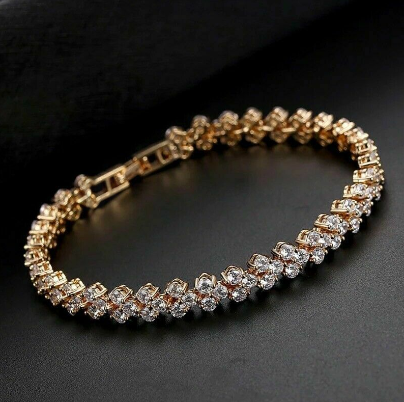 New Gold Plated Women Charm Bracelet Classic Sparkling Bangle Womens Jewellery