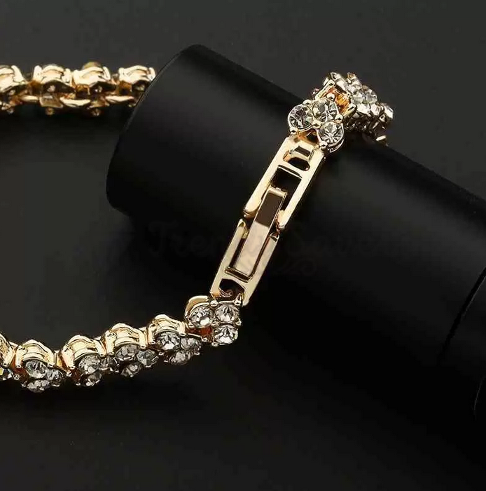 New Gold Plated Women Charm Bracelet Classic Sparkling Bangle Womens Jewellery