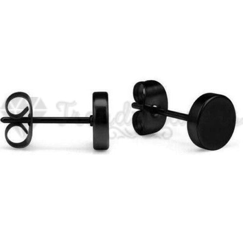 7MM Black Punk Flat Disc Ear Plug Fashion Earrings 316L Surgical Stainless Steel