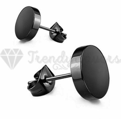 7MM Black Punk Flat Disc Ear Plug Fashion Earrings 316L Surgical Stainless Steel