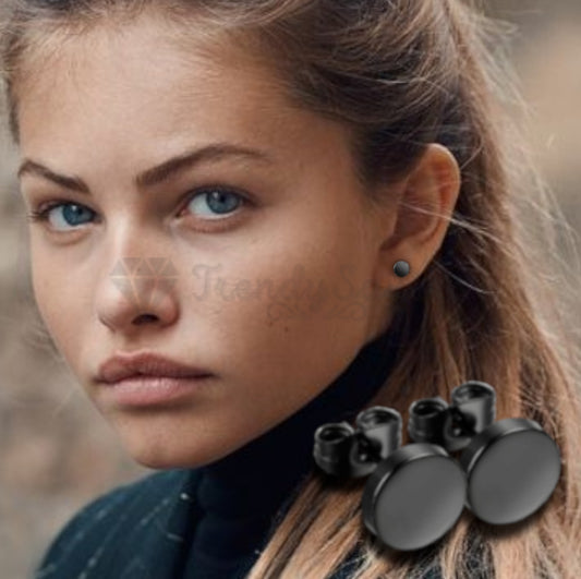 7MM Black Punk Flat Disc Ear Plug Fashion Earrings 316L Surgical Stainless Steel