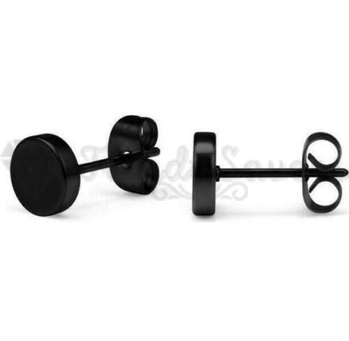 7MM Black Punk Flat Disc Ear Plug Fashion Earrings 316L Surgical Stainless Steel