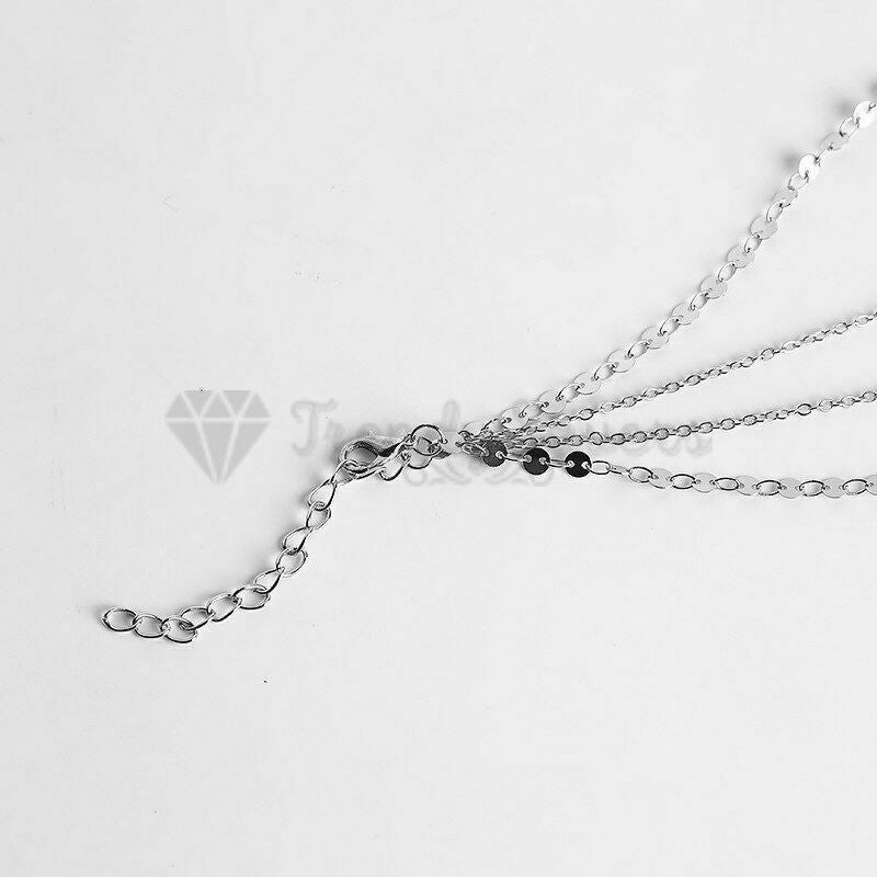 High Polished Silver Sequins Star Hanging Long Tassel Pendant Layered Necklace