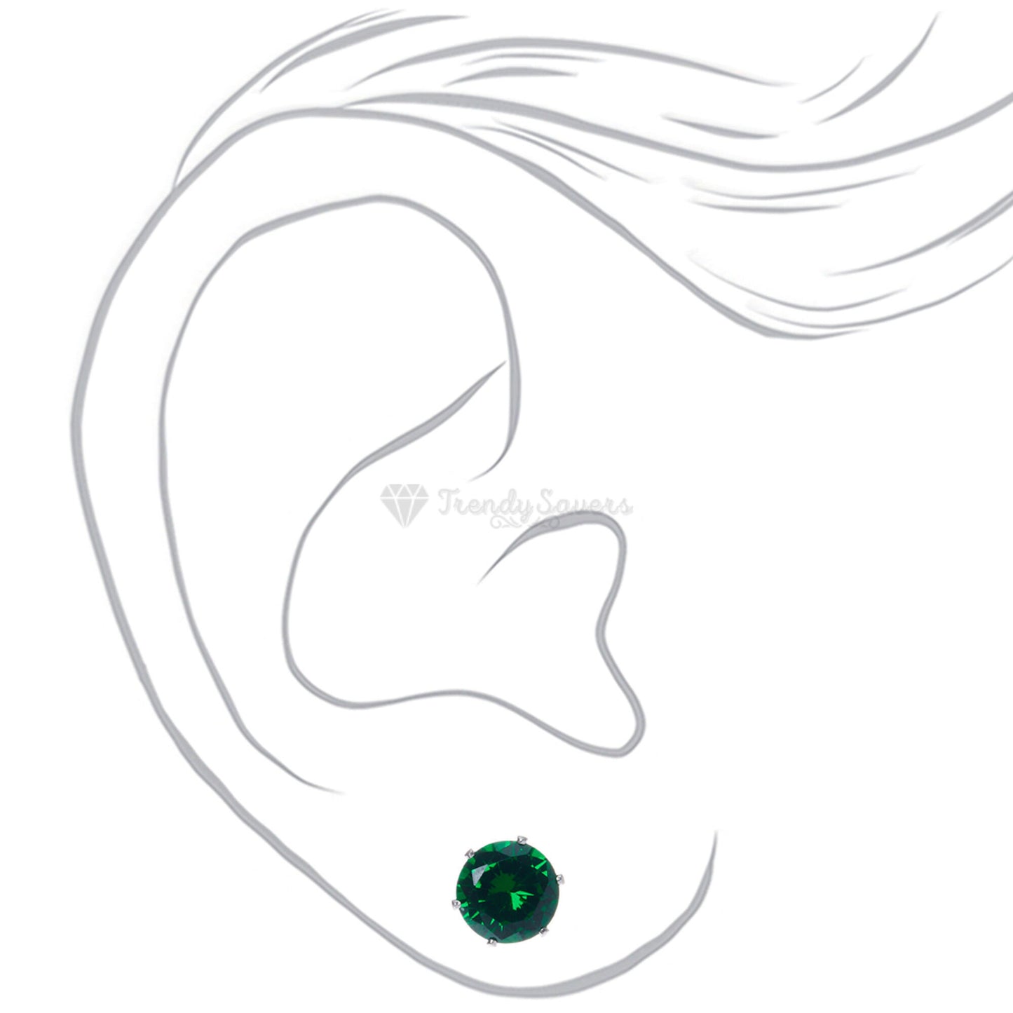 6MM Wide Round Cut Green Cubic Zirconia Ear Stud Earrings Surgical Steel Jewelry