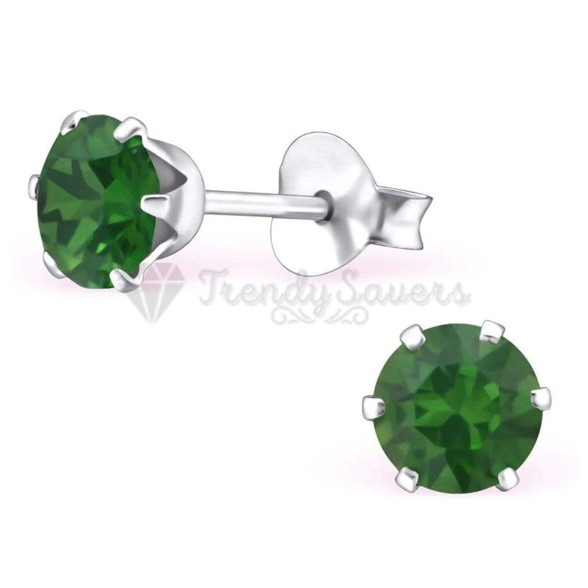 Stainless Steel Silver Hypoallergenic 7MM Green Cubic Zirconia Ear Stud Earrings