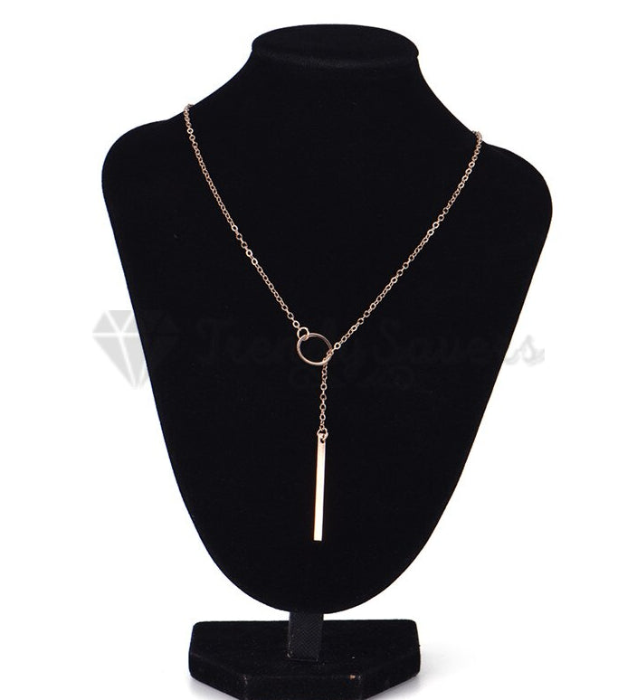 Ladies 18ct Gold Plated Circle Metal Pendant Vertical Bar Y Drop Lariat Necklace