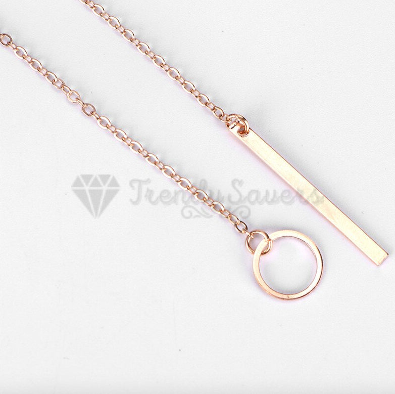 Ladies 18ct Gold Plated Circle Metal Pendant Vertical Bar Y Drop Lariat Necklace