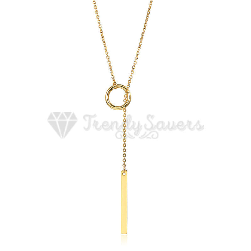 Ladies 18ct Gold Plated Circle Metal Pendant Vertical Bar Y Drop Lariat Necklace