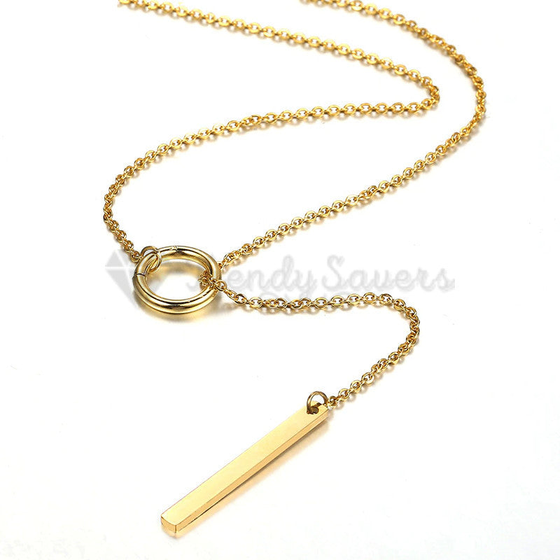 Ladies 18ct Gold Plated Circle Metal Pendant Vertical Bar Y Drop Lariat Necklace