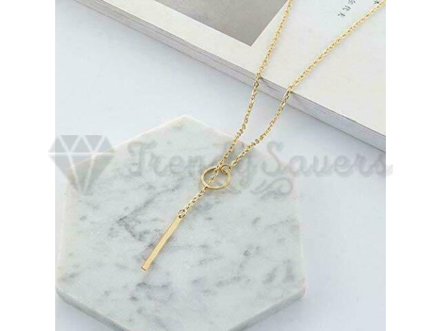 Ladies 18ct Gold Plated Circle Metal Pendant Vertical Bar Y Drop Lariat Necklace