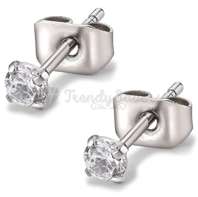 6MM Plain White Round CZ Crystal Simulated Cartilage Sleeper Stud Women Earrings