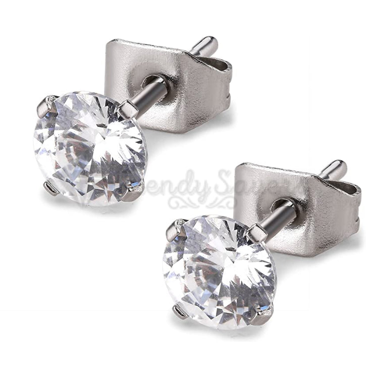6MM Plain White Round CZ Crystal Simulated Cartilage Sleeper Stud Women Earrings