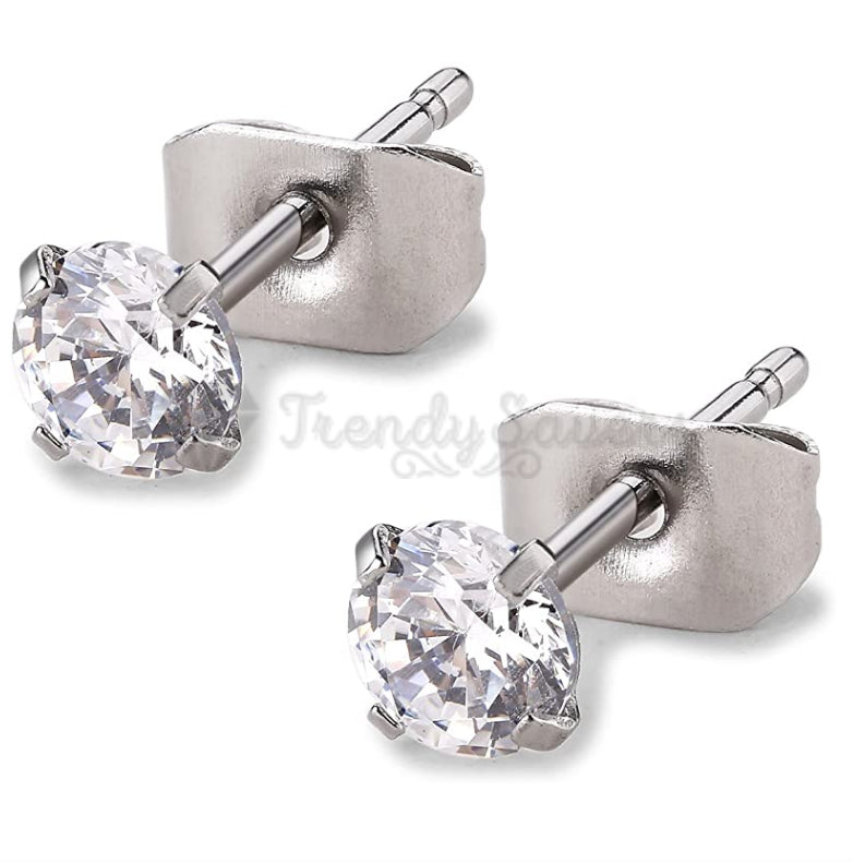6MM Plain White Round CZ Crystal Simulated Cartilage Sleeper Stud Women Earrings