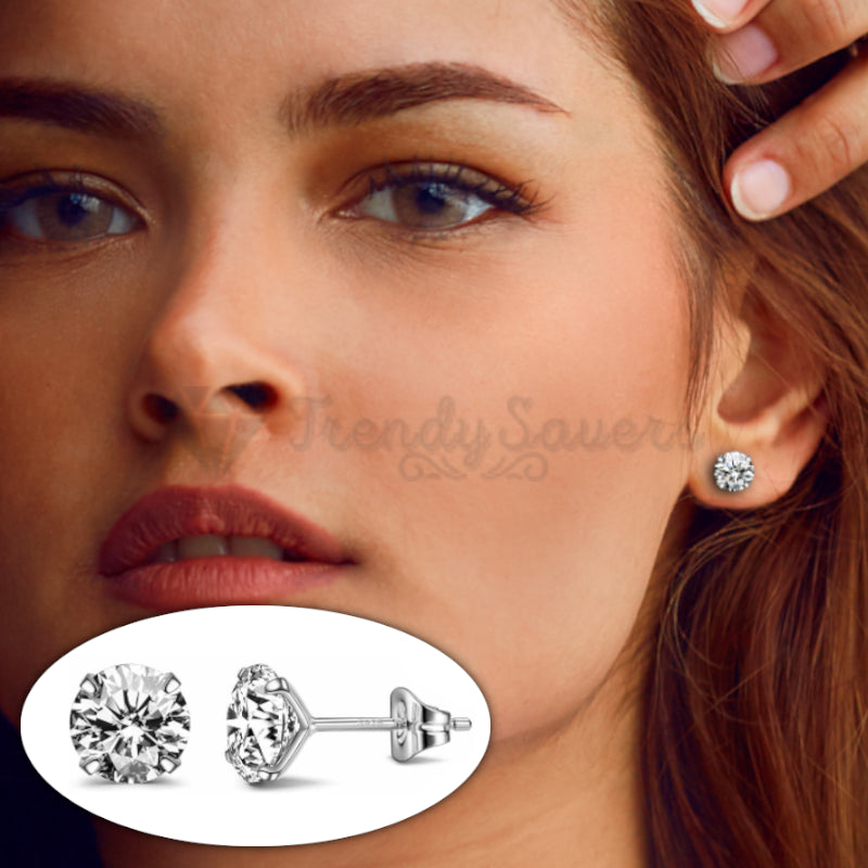 7MM Wide Rhinestone Princess Cut Silver Screw Back Stud Surgical Steel Earrings