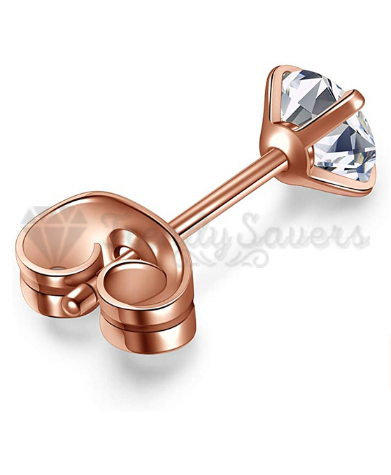 Hypoallergenic Cubic Zirconia 4MM Earrings Stainless Steel Rose Gold Ear Studs