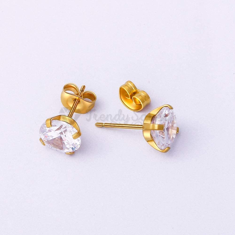 5MM Round Cut CZ Surgical Steel Stud Earrings Womens Jewellery Anniversary Gift