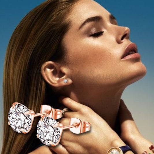 316L Stainless Steel 5MM Rose Gold Plated Solitaire Cubic Zirconia Stud Earrings