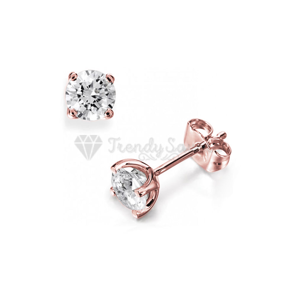 316L Stainless Steel 5MM Rose Gold Plated Solitaire Cubic Zirconia Stud Earrings