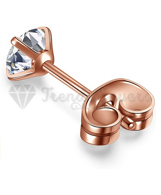 6MM Surgical Steel Rose Gold Sparkling Diamond Hypoallergenic Ear Studs Earrings