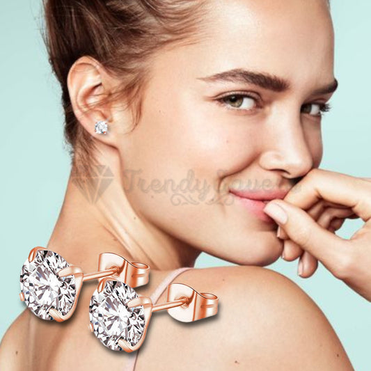 Surgical Steel Rose Gold Pltd Cubic Zirconia Round Crystal Ear Stud Earrings 7MM