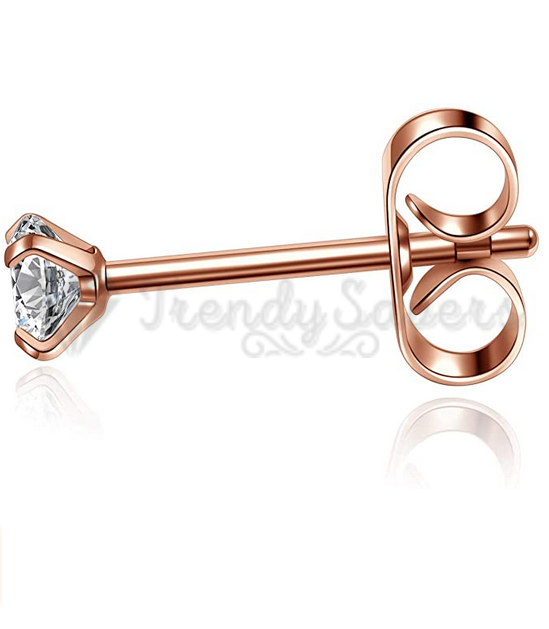 Surgical Steel Rose Gold Pltd Cubic Zirconia Round Crystal Ear Stud Earrings 7MM