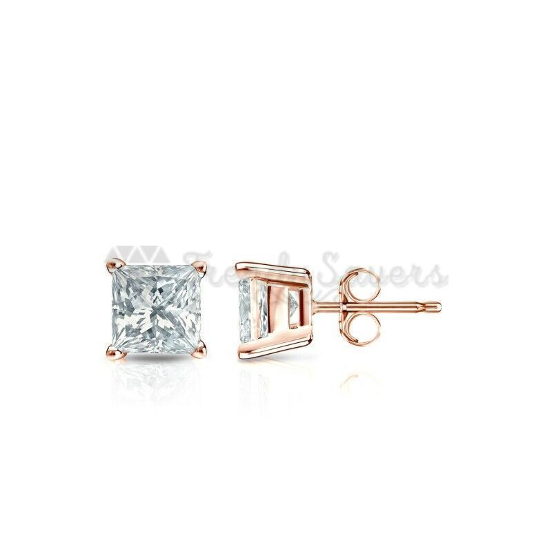 18ct Rose Gold Plated Crystal Cubic Zirconia Square Shaped Stud Earrings Jewelry