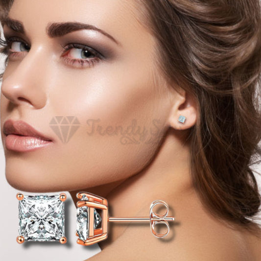 5MM Cubic Zirconia Rose Gold Plated Square Shaped CZ Ear Piercing Studs Earrings