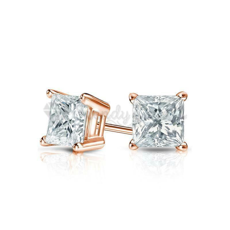 5MM Cubic Zirconia Rose Gold Plated Square Shaped CZ Ear Piercing Studs Earrings