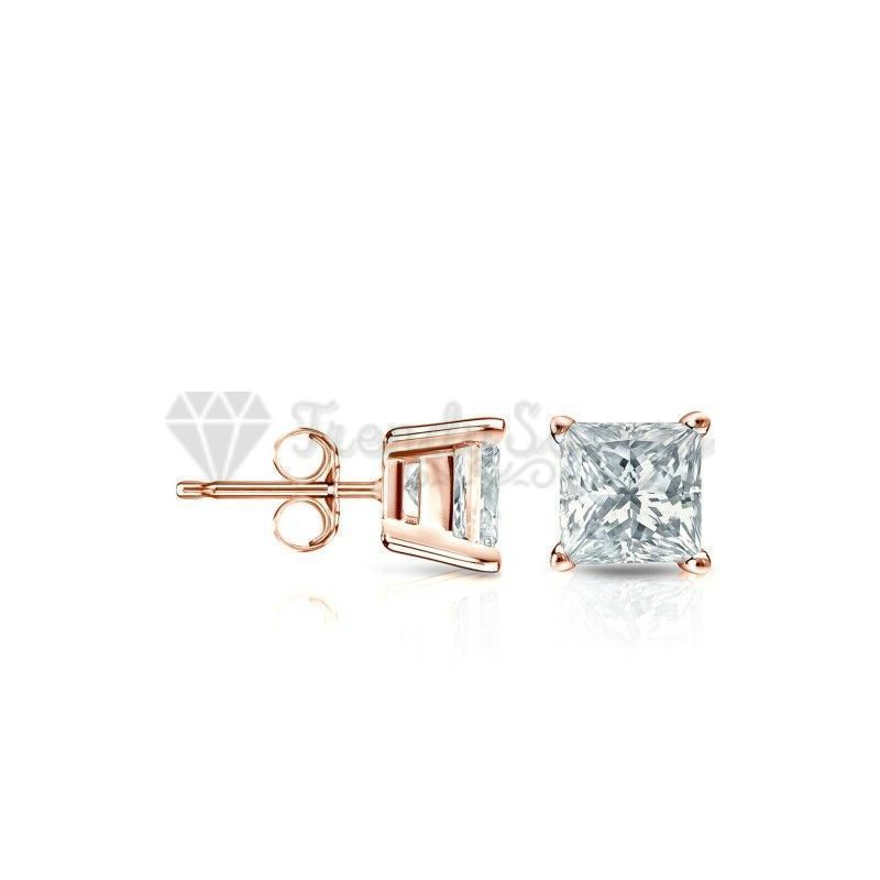 5MM Cubic Zirconia Rose Gold Plated Square Shaped CZ Ear Piercing Studs Earrings