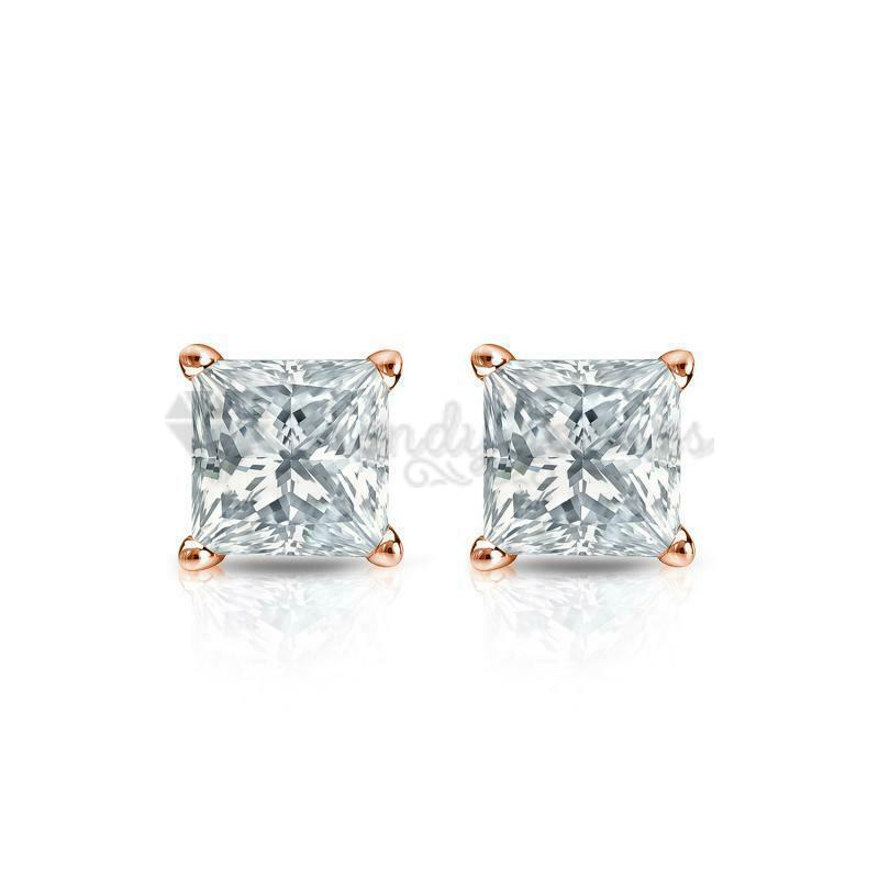 5MM Cubic Zirconia Rose Gold Plated Square Shaped CZ Ear Piercing Studs Earrings
