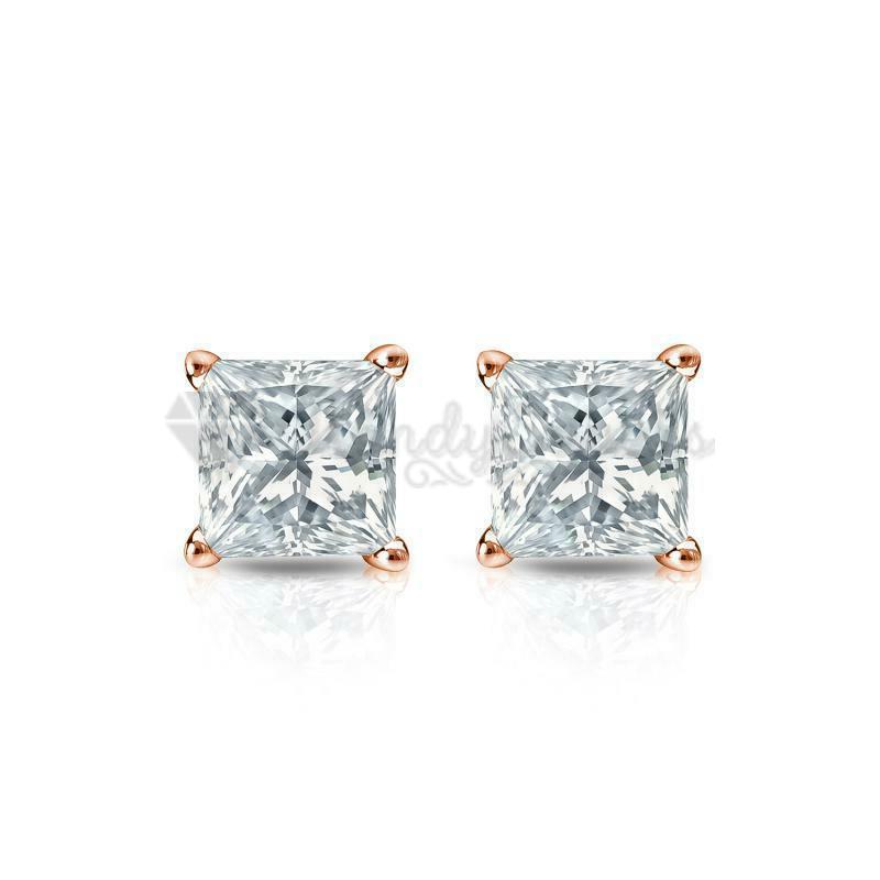 7MM Princess Cut Cubic Zirconia Square Stone Stud Earrings Womens Jewellery UK