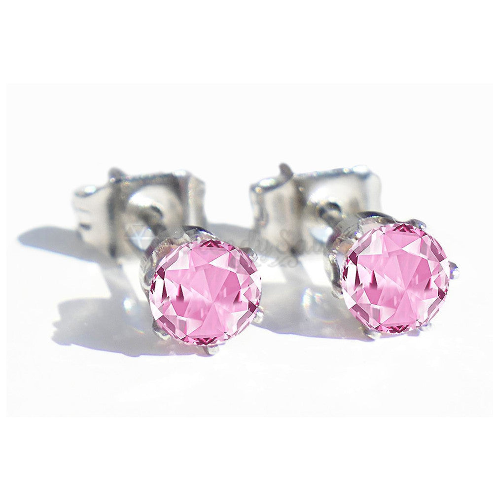 316L Surgical Steel 4MM Crystal Tiny Small Pink CZ Ear Studs Round Stud Earrings