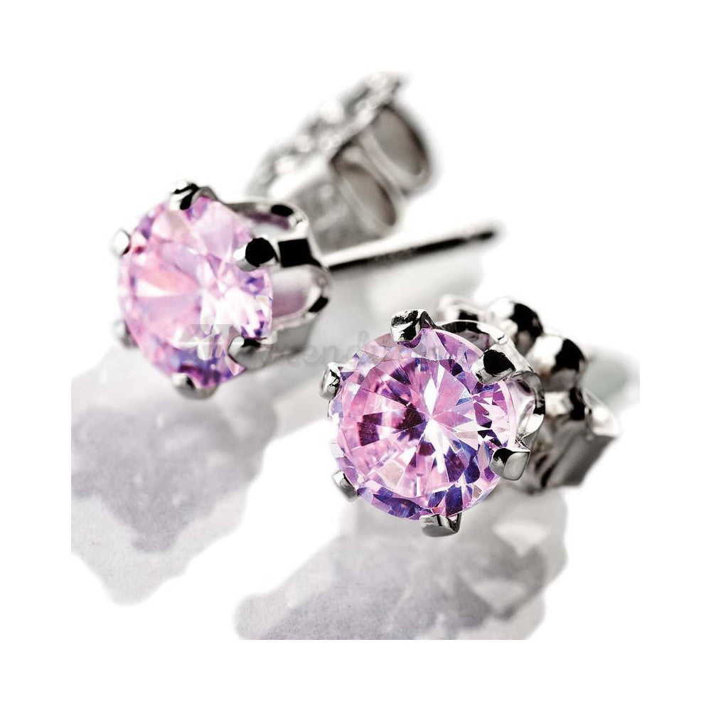 316L Surgical Steel 4MM Crystal Tiny Small Pink CZ Ear Studs Round Stud Earrings