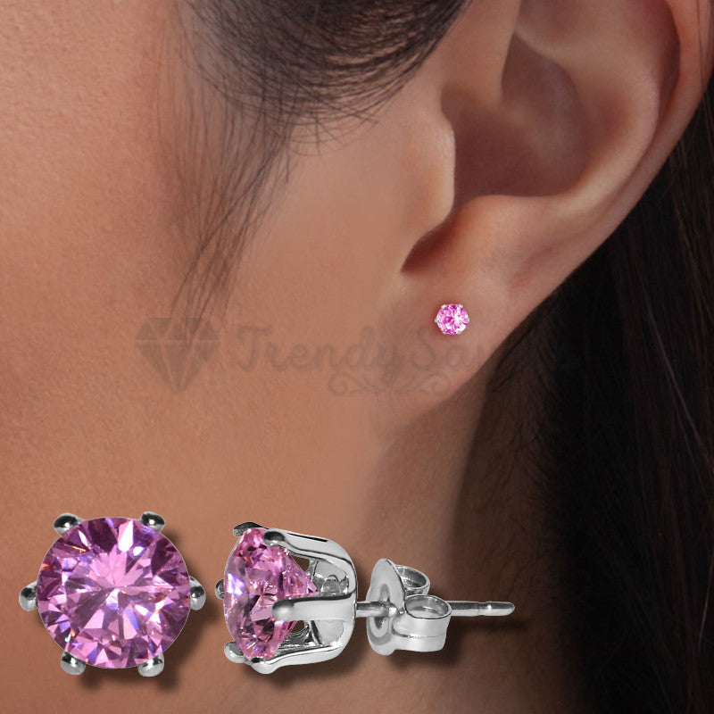 316L Surgical Steel 4MM Crystal Tiny Small Pink CZ Ear Studs Round Stud Earrings
