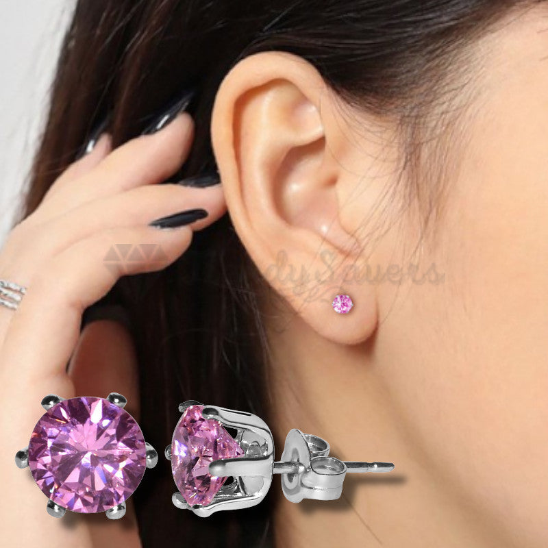 5MM Girls Womens Fuschia Pink Cubic Zirconia Stud Earrings Solid Surgical Steel