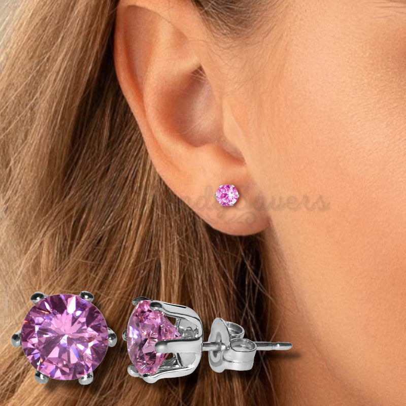 6MM Wide Pink Cubic Zirconia Cartilage Studs Earrings Fashion Women UK Jewelry