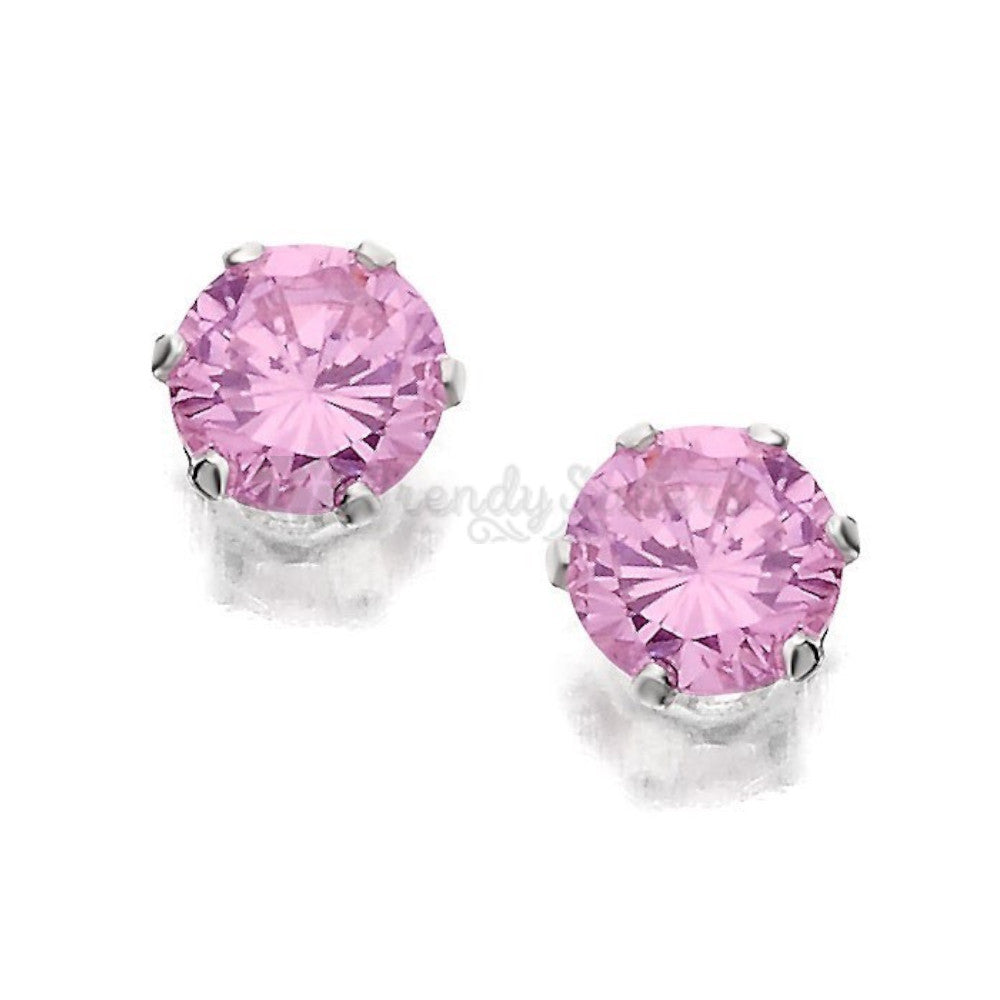 6MM Wide Pink Cubic Zirconia Cartilage Studs Earrings Fashion Women UK Jewelry