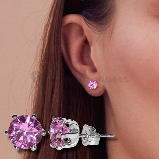 7MM Pink Cubic Zirconia Round Stud Cartilage Helix Studs Earrings Surgical Steel