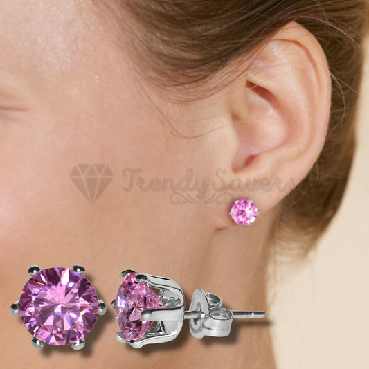 Timeless Sparkling Crystal Gem Pink Stud Earrings Sleeper Ear Studs Piercing 8MM