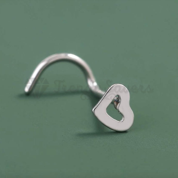 1x Silver Tone Heart Love Style Curved Pin Nose Stud Nail Earrings Body Piercing