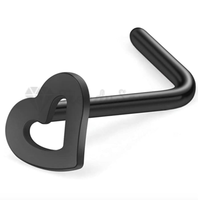 1x Black Punk Hollow Open Heart Ear Body Piercing Nose Rings Curved Pin Bar Stud