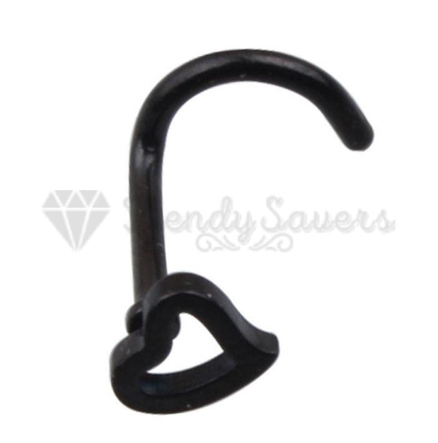 1x Black Punk Hollow Open Heart Ear Body Piercing Nose Rings Curved Pin Bar Stud