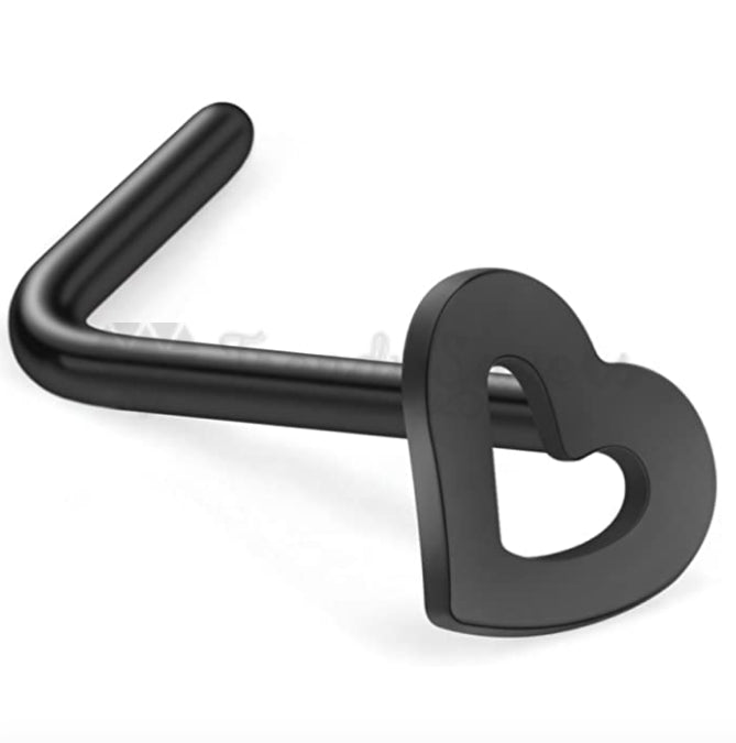 1x Black Punk Hollow Open Heart Ear Body Piercing Nose Rings Curved Pin Bar Stud