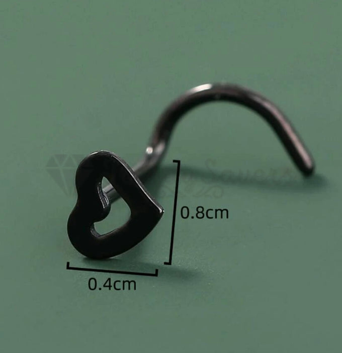 1x Black Punk Hollow Open Heart Ear Body Piercing Nose Rings Curved Pin Bar Stud