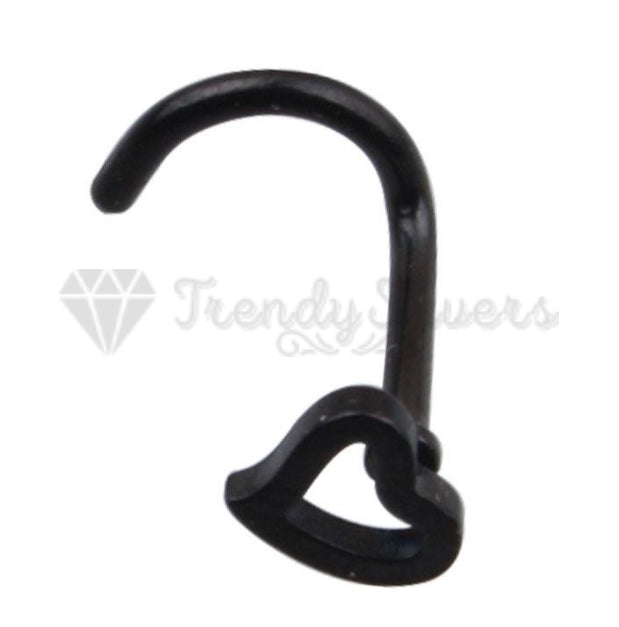 1x Black Punk Hollow Open Heart Ear Body Piercing Nose Rings Curved Pin Bar Stud