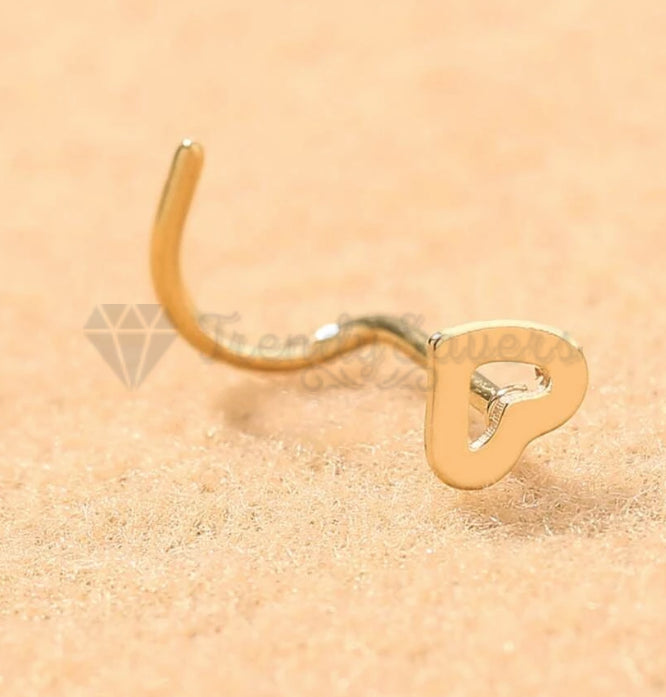 1x Hollow Open Heart Cartilage Helix Body Piercing Gold Polished Ear Nose Studs