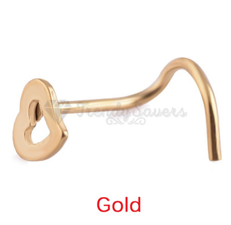 1x Hollow Open Heart Cartilage Helix Body Piercing Gold Polished Ear Nose Studs